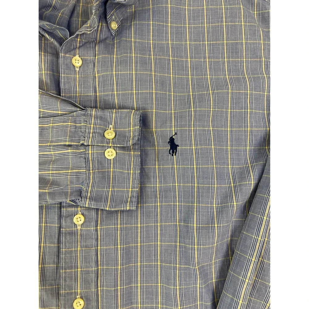 Polo Ralph Lauren Mens XL Blue Yellow Windowpane Plaid Button‎ Down Shirt Cotton